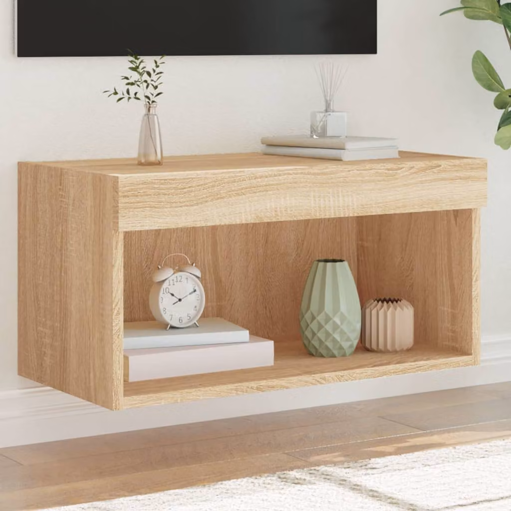 vidaXL Mobile Porta TV Moderno con Luci LED Integrate in Rovere, L 60 x P 30 x H 30 cm