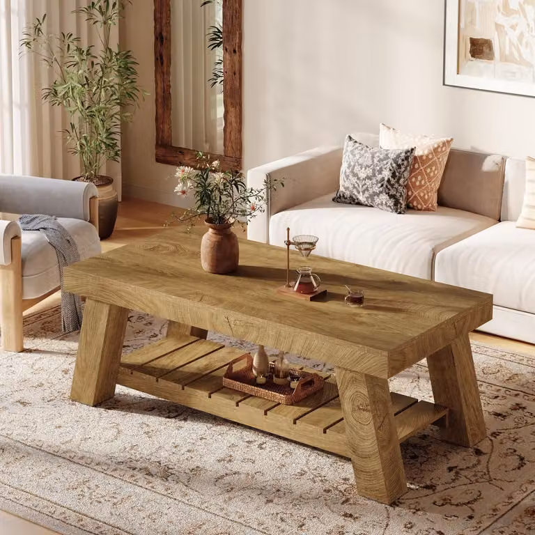 Tavolino rettangolare, 120 cm, stile rustico, legno, colore marrone