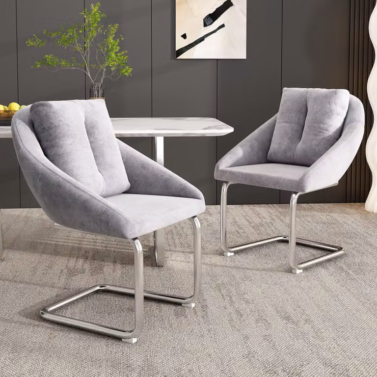 MODFU Sedie da pranzo Sedie imbottite (2 pezzi) con telaio in metallo, sedie ergonomiche con schienale e cuscino, sedie da pranzo per soggiorno, camera da letto, grigio