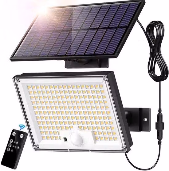 Lampada da esterno a LED con telecomando – Illuminazione da giardino a energia solare, applique impermeabile IP65 per giardino, vialetto, terrazza e facciata della casa – pannello solare separato – 15,5 x 14,5 x 5,5 cm