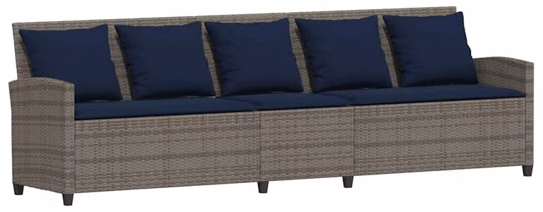 Divano da giardino 5 posti con cuscini in poly rattan grigio