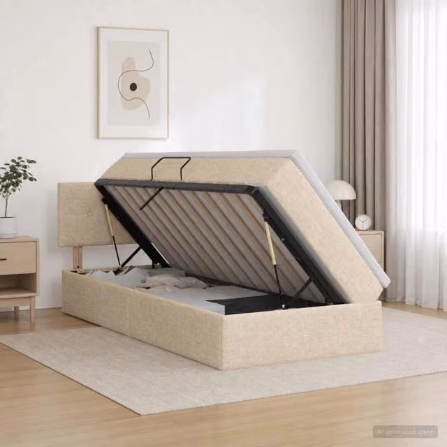 Letto con contenitore e materasso vidaXL beige con illuminazione LED e porte USB L/P/H: 204 x 100 x 140 cm