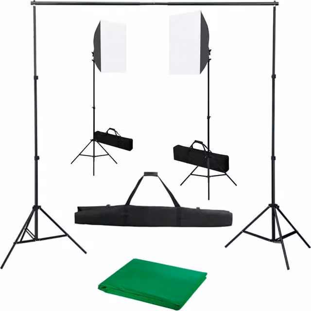 Kit professionale per studio fotografico con softbox e fondale verde 02_0001434
