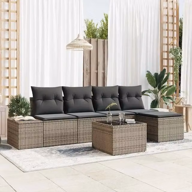 Set Divano da Giardino 5 pz Grigio chiaro polyrattan 3355698