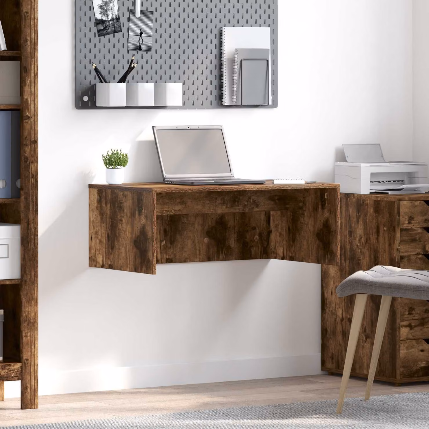 Scrivania a parete sospesa vidaXL in legno Rovere Fumo, L: 80 cm, P: 45 cm, H: 30 cm
