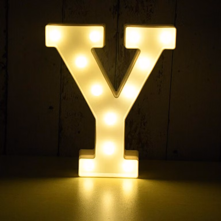 Lettera 3D illuminata a LED, lettera Y da 22 cm