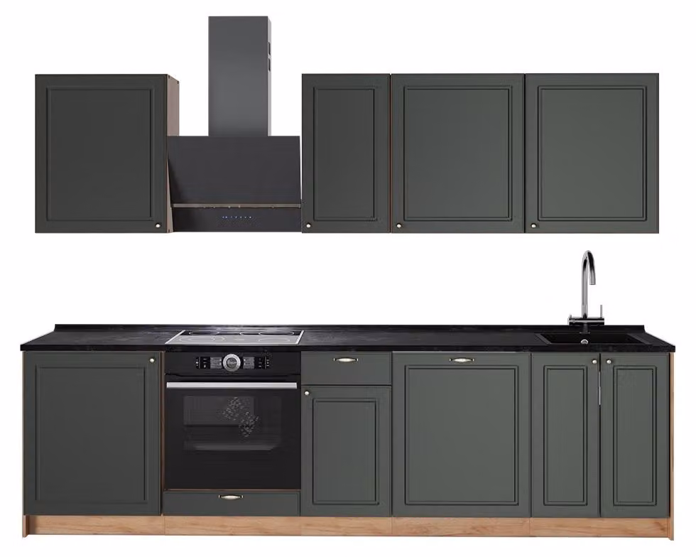 Cucina componibile Vicco Fame-Line Verde-oro rustico/Rovere dorato 280 cm senza piano di lavoro, Model 64203