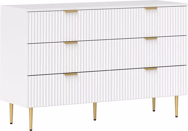 Cassettiera moderna HOMCOM con 6 cassetti, bianca con dettagli dorati, L 120 x P 40 x H 76,5 cm – 1