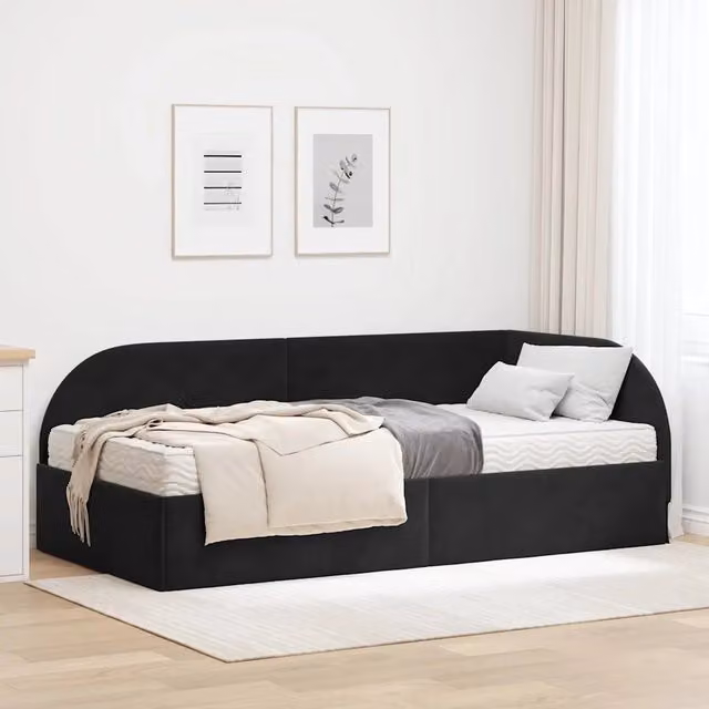 Struttura Letto Angolare con Materasso 2 pz-Giroletto con materasso Nero Velluto 779090