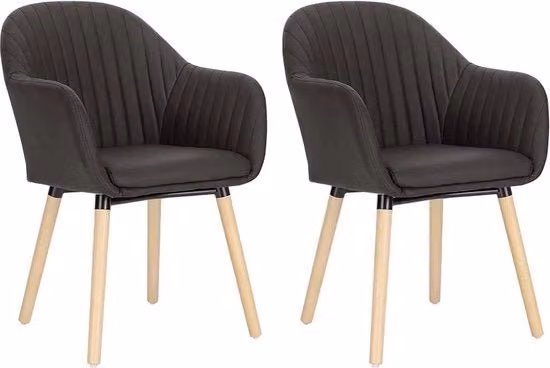 Sedie da pranzo in pelle artificiale con schienale - Set da 2 - 55x59x81cm - Nero antracite