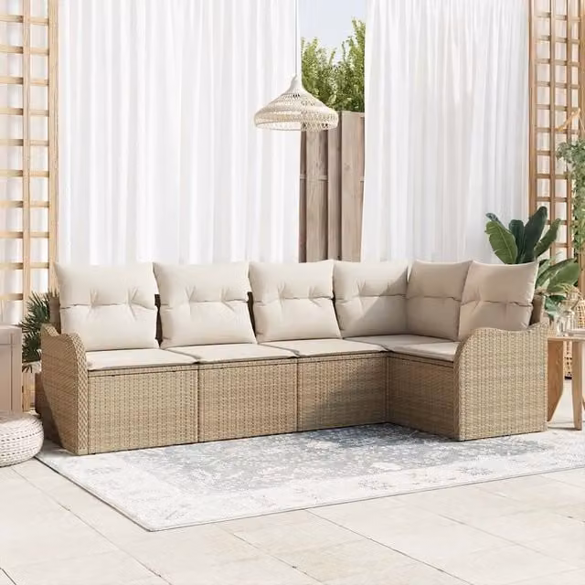 Set Divano da Giardino a L vidaXL 5 pz Beige con Cuscini e Struttura in Metallo