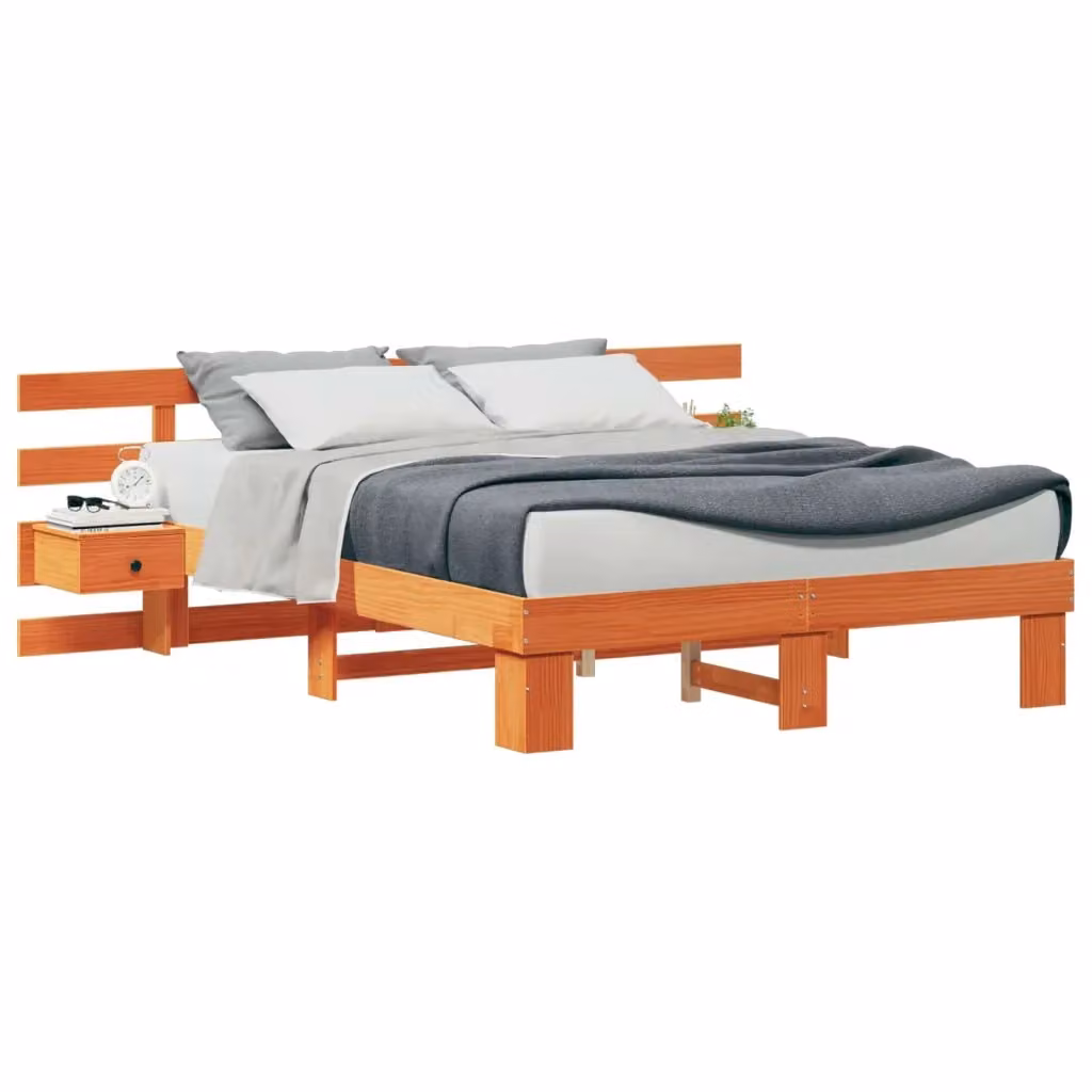 Struttura del letto moderna in pino massello vidaXL, colore marrone, L/P/H: 140 x 200 x 210 cm – 2