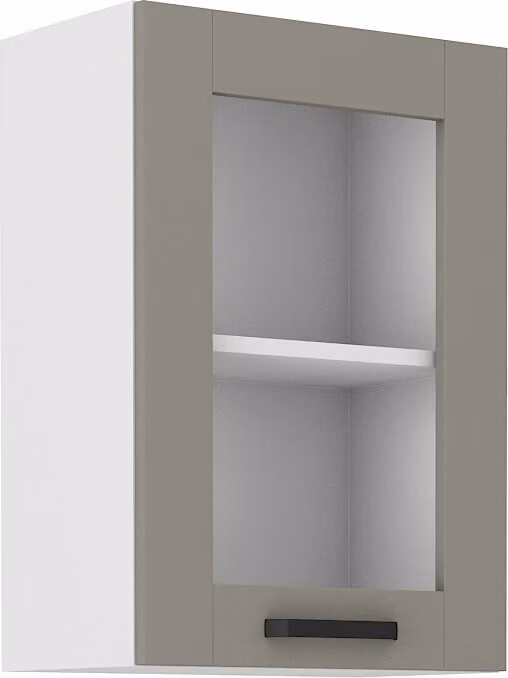 Armadietto superiore vetrato LAILI - larghezza 40 cm, grigio chiaro / bianco