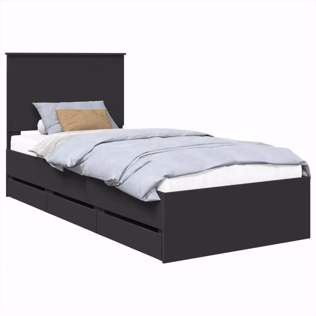 Struttura del letto moderna vidaXL in legno ingegnerizzato nero L 80 x P 190 cm – 2