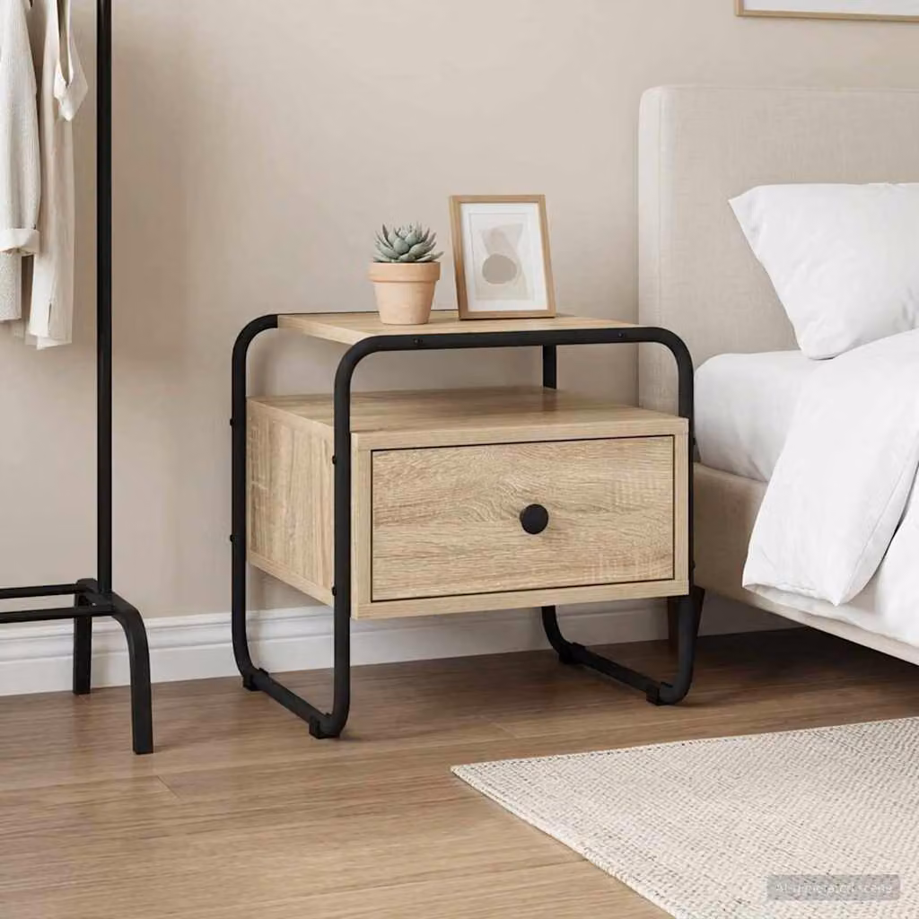 vidaXL Armadio da Notte Moderno in MDF e Metallo, Colore Marrone, L 40 cm x P 39,5 cm x H 40 cm