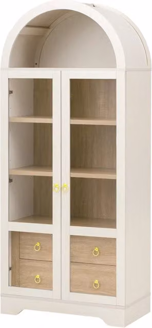 Highboard bianco con ante in vetro trasparente, ripiani regolabili e cassetti, 76,2x40,1x180 cm, mobile buffet per sala da pranzo e cucina