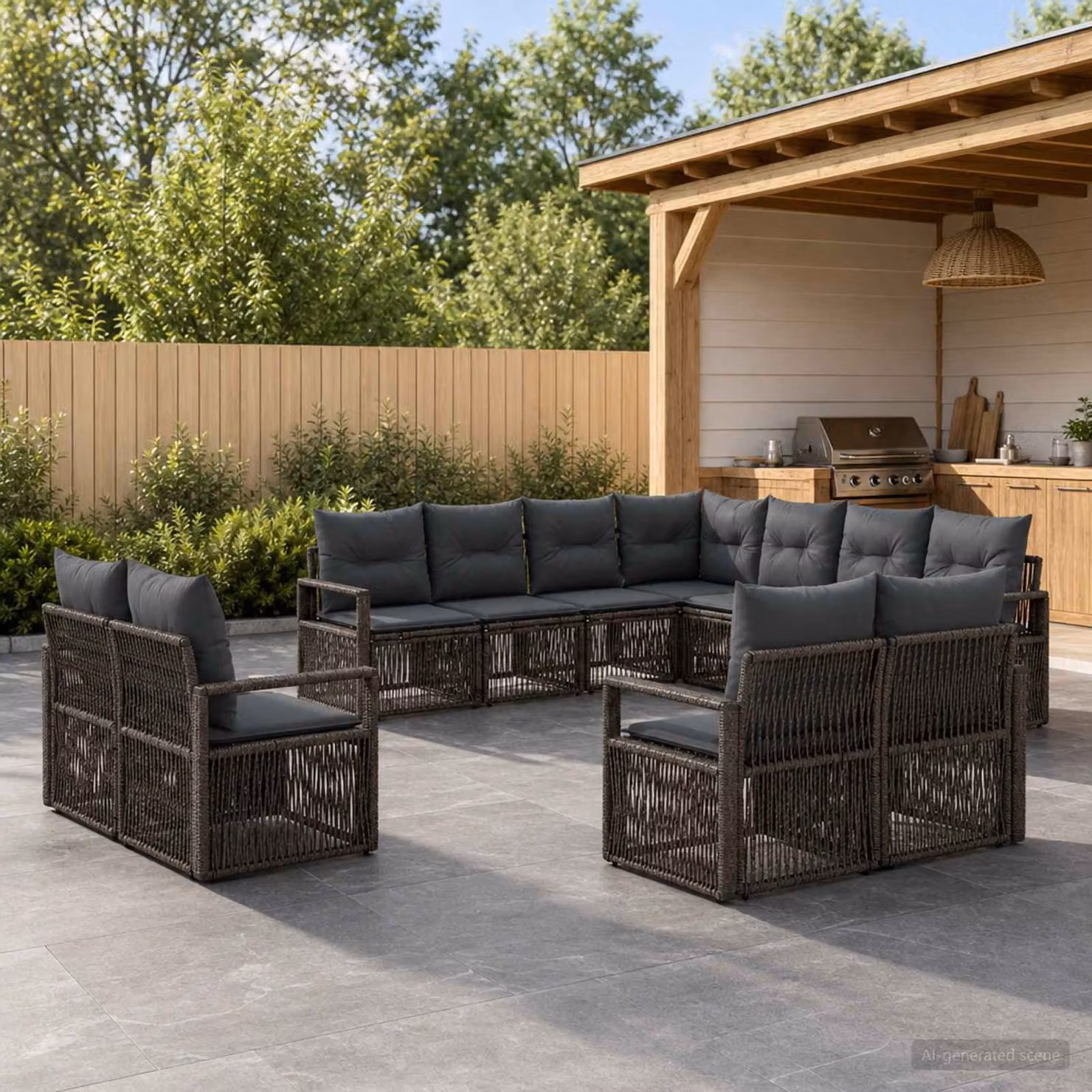 Set Divano da Giardino vidaXL 11 pz Grigio in Polyrattan con Cuscini e Struttura in Acciaio