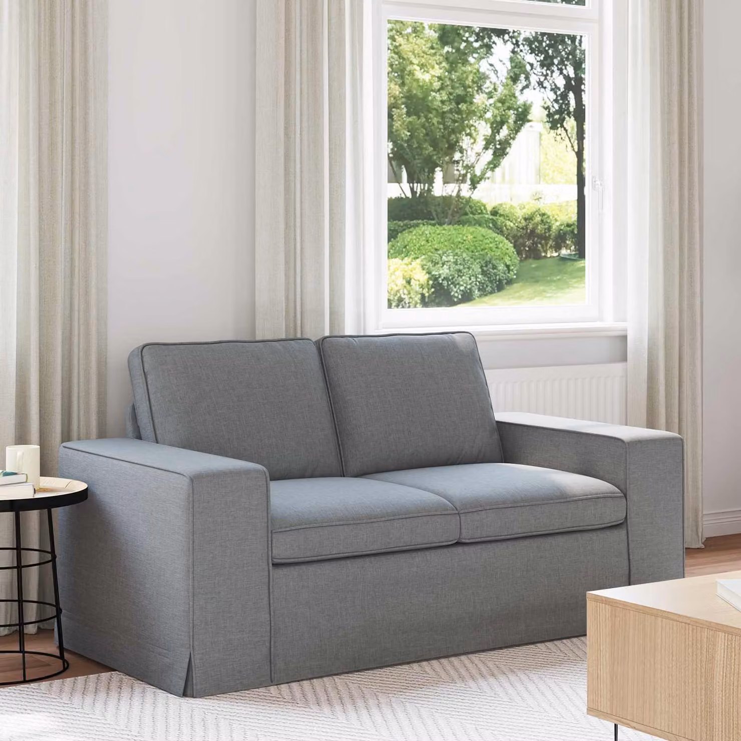Divano moderno vidaXL in tessuto grigio con struttura in metallo L: 162 cm, P: 80 cm, H: 82 cm – 1