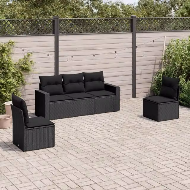 Set Divani da Giardino 5 pz con Cuscini in Polyrattan Nero 3251122