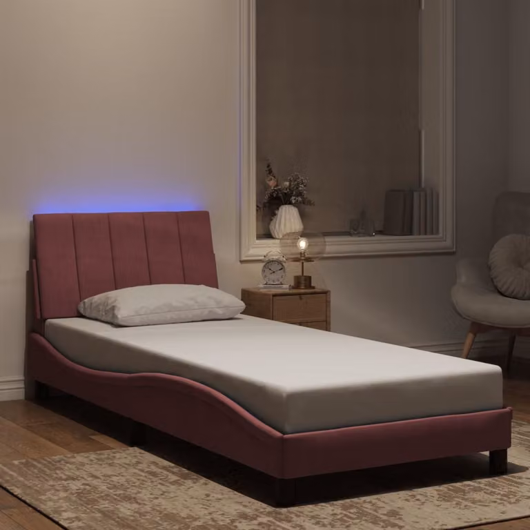 vidaXL Giroletto Hanko in Velluto Rosa con LED e Porta USB, L/P/H: 90 x 190 cm