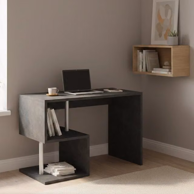 Acan, Scrivania 2 Ripiani Made in Italy, 100x50x78h cm Grigio Ardesia