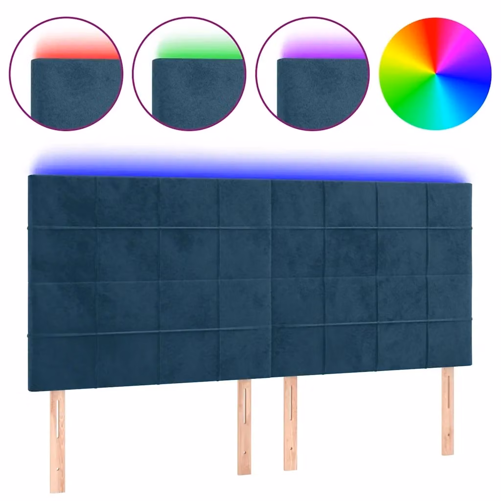 Testiera con LED e porta di ricarica USB vidaXL in velluto blu, L/P/H: 180 x 5 x 118/128 cm – 2