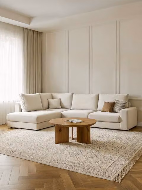 Divano angolare Orson Kenay Home beige con seduta sinistra e cuscini inclusi – 1
