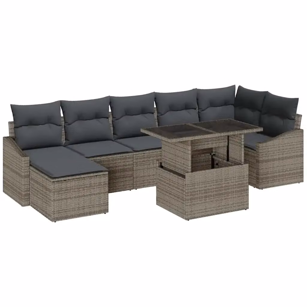 Set Divano da Giardino a L vidaXL 8 pz Grigio con Cuscini e Tavolino in Polyrattan e Acciaio – 2