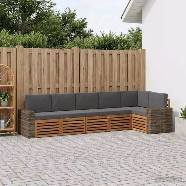 Set di divani da esterno 6 pz Naturale e Antracite Poliestere 3384428