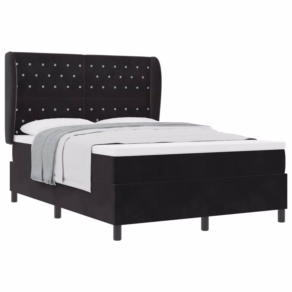 Letto Ibrido con Materasso a Molle Insacchettate vidaXL in Velluto Nero L 140 x P 190 cm – 2