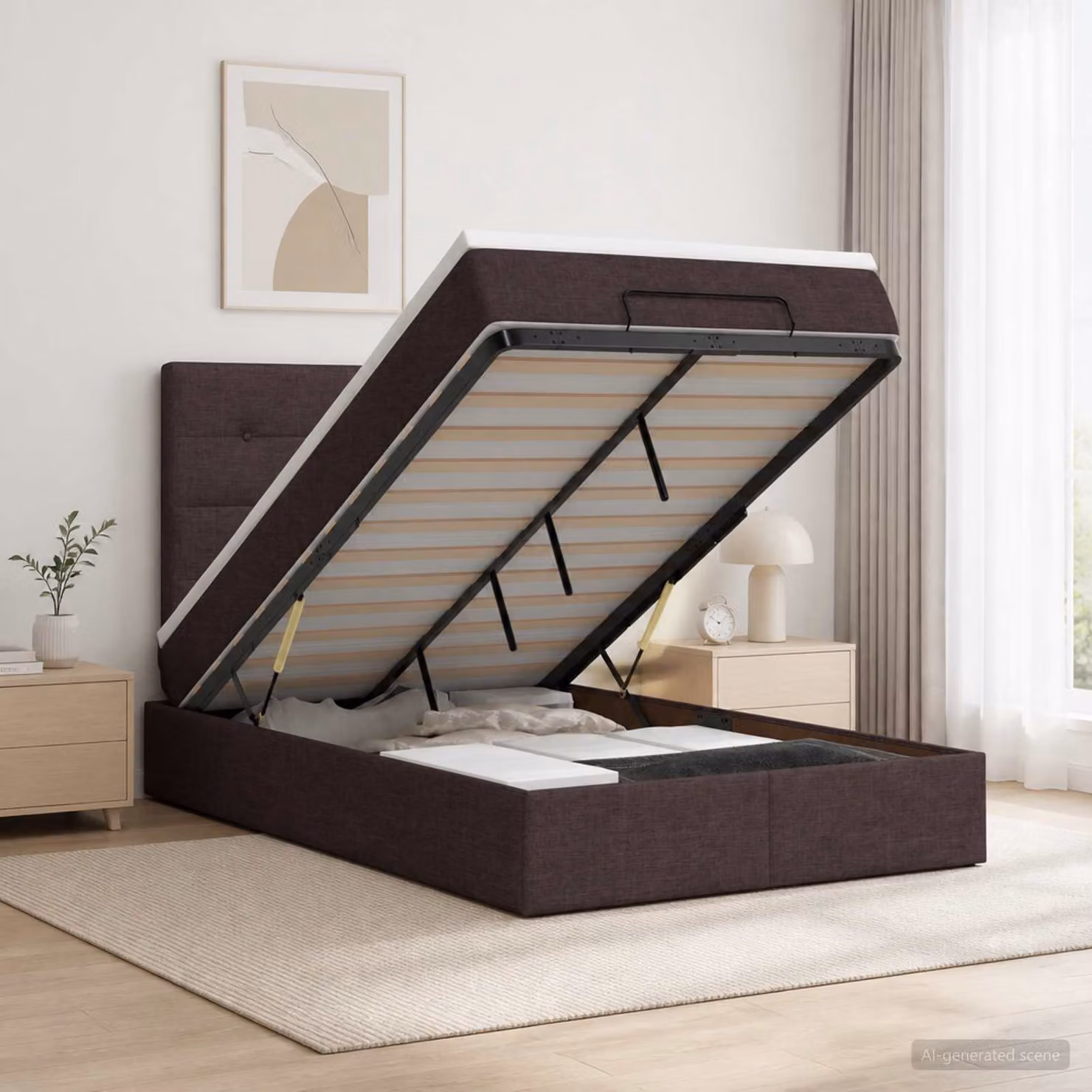 vidaXL Letto ottomano con materasso Marrone Scuro 120 x 200 cm Tessuto