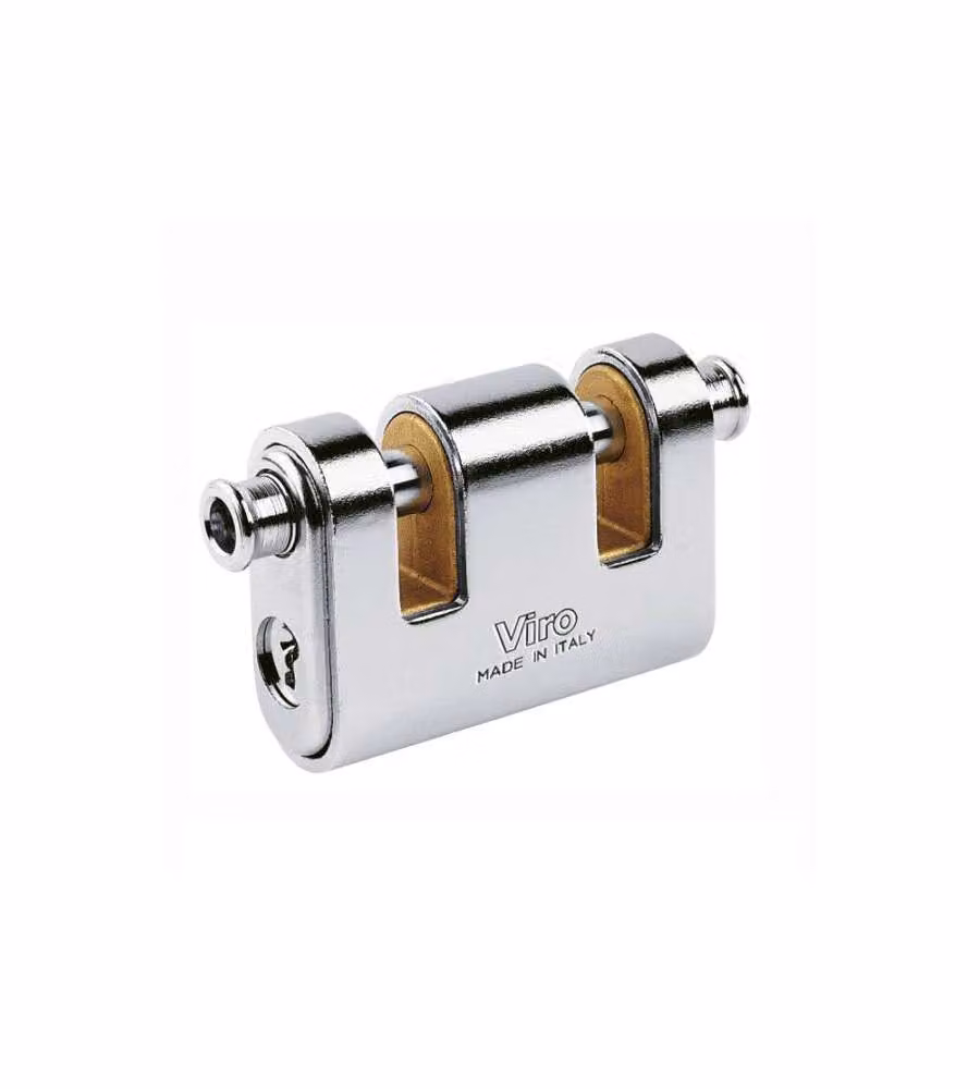 Lucchetto corazzato Viro 4126 in ottone color argento con 3 chiavi, dimensioni 86 mm