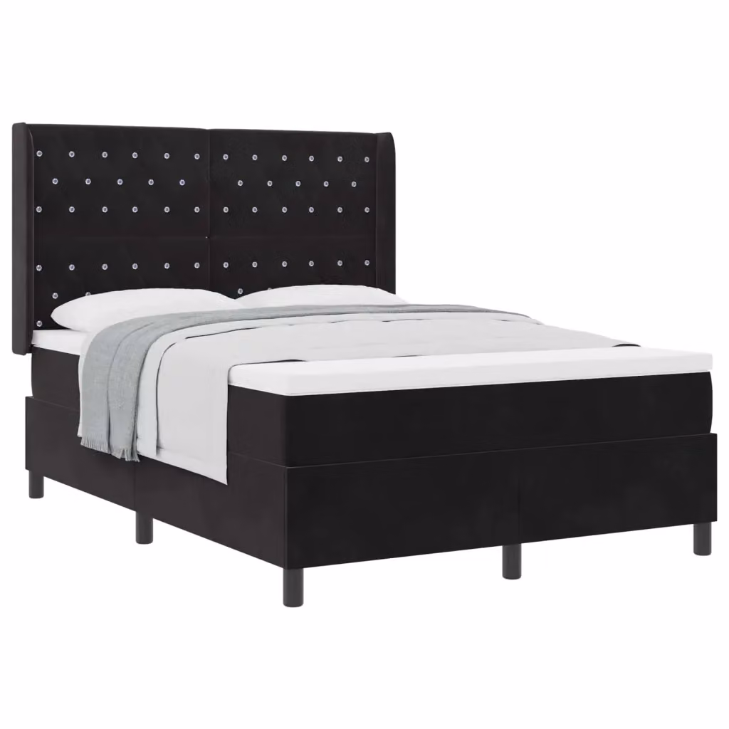 Letto a molle moderno vidaXL in velluto nero con struttura imbottita L: 160 cm, P: 200 cm, H: 280 cm – 2