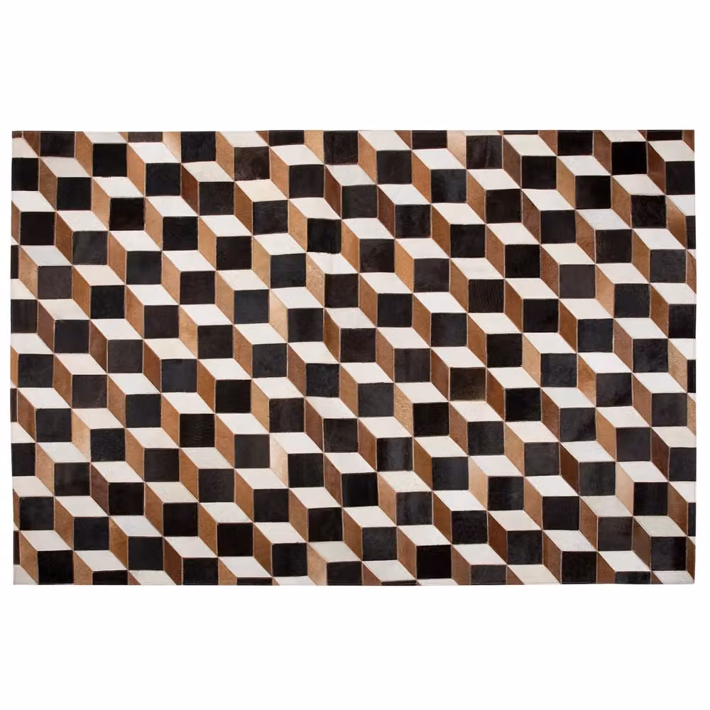 Tappeto in pelle patchwork BELIANI multicolore marrone e nero, design rustico con motivo 3D, fatto a mano, L: 200 cm, P: 140 cm – 2