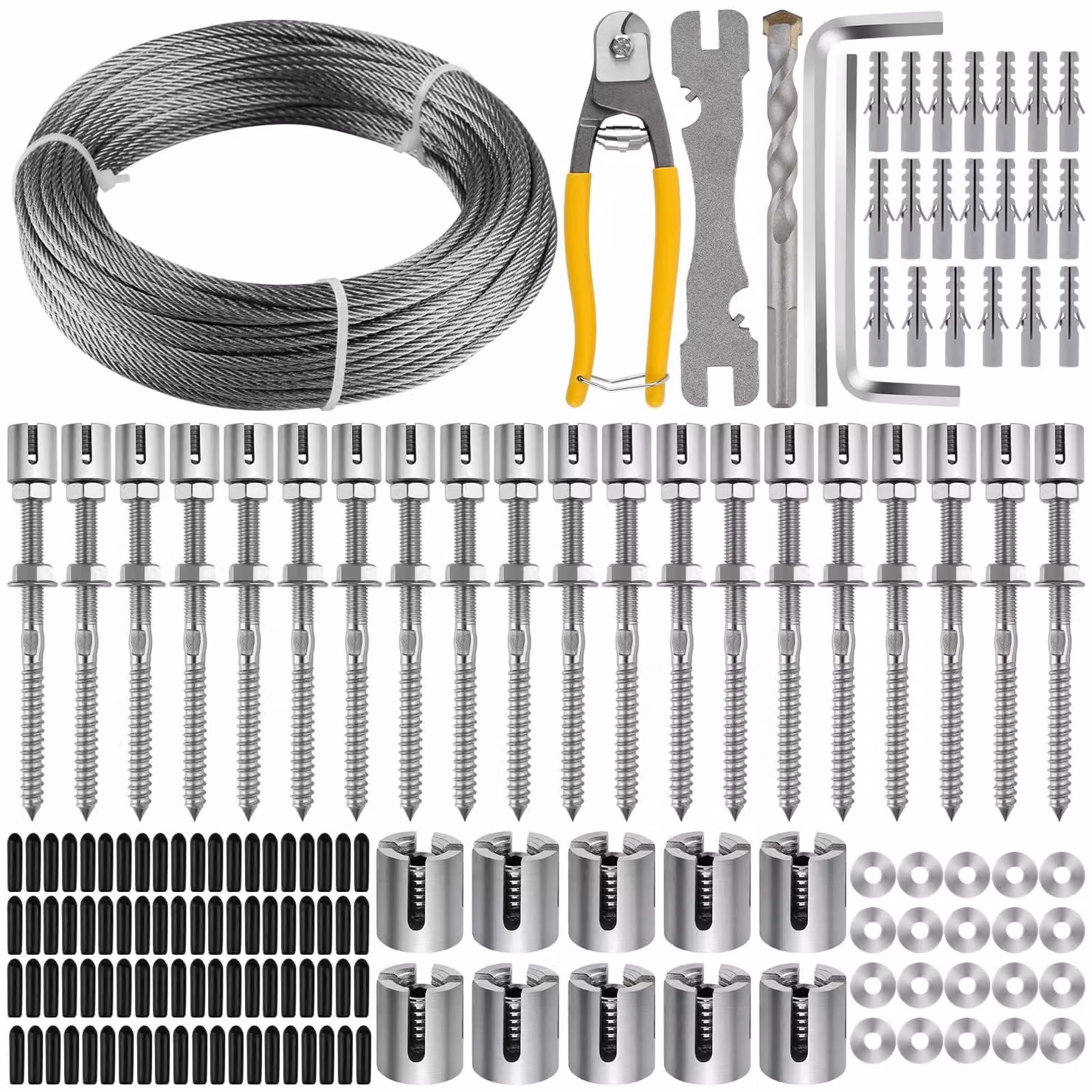 Reti metalliche per giardino - Supporto per piante rampicanti in acciaio inossidabile - Set di reti metalliche robuste da 30 metri - Adatto per pareti - Kit sistema in filo d'acciaio