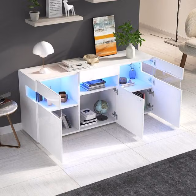 Credenza da soggiorno con 3 ante e LED controllati da app 7 vani in truciolare bianco 140 × 40;5 × 66;5 cm