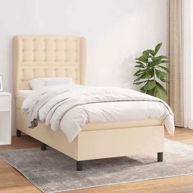 Letto ibrido vidaXL con giroletto a molle e materasso in tessuto beige e bianco L/P/H: 200 x 90 x 31 cm
