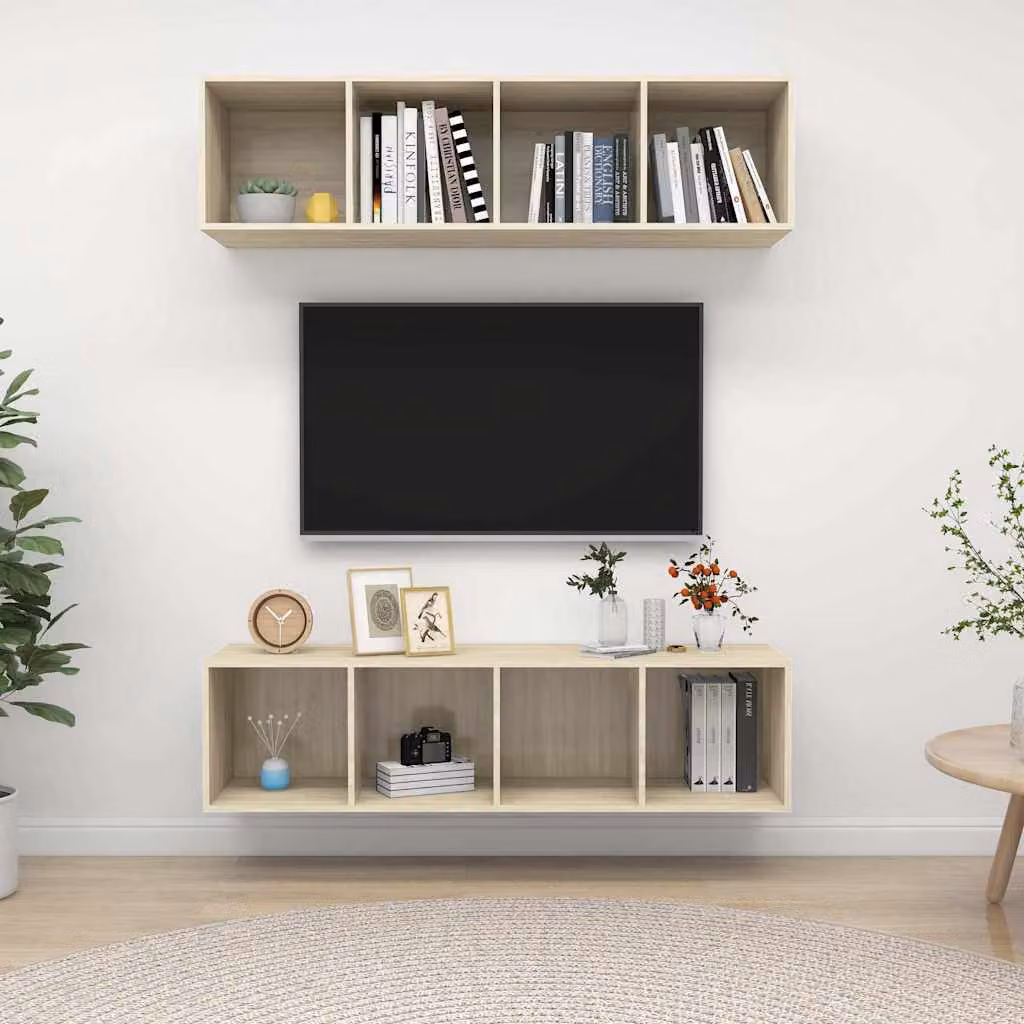 Set di 2 mobili TV da parete vidaXL in legno Rovere Sonoma, stile moderno, colore marrone e beige