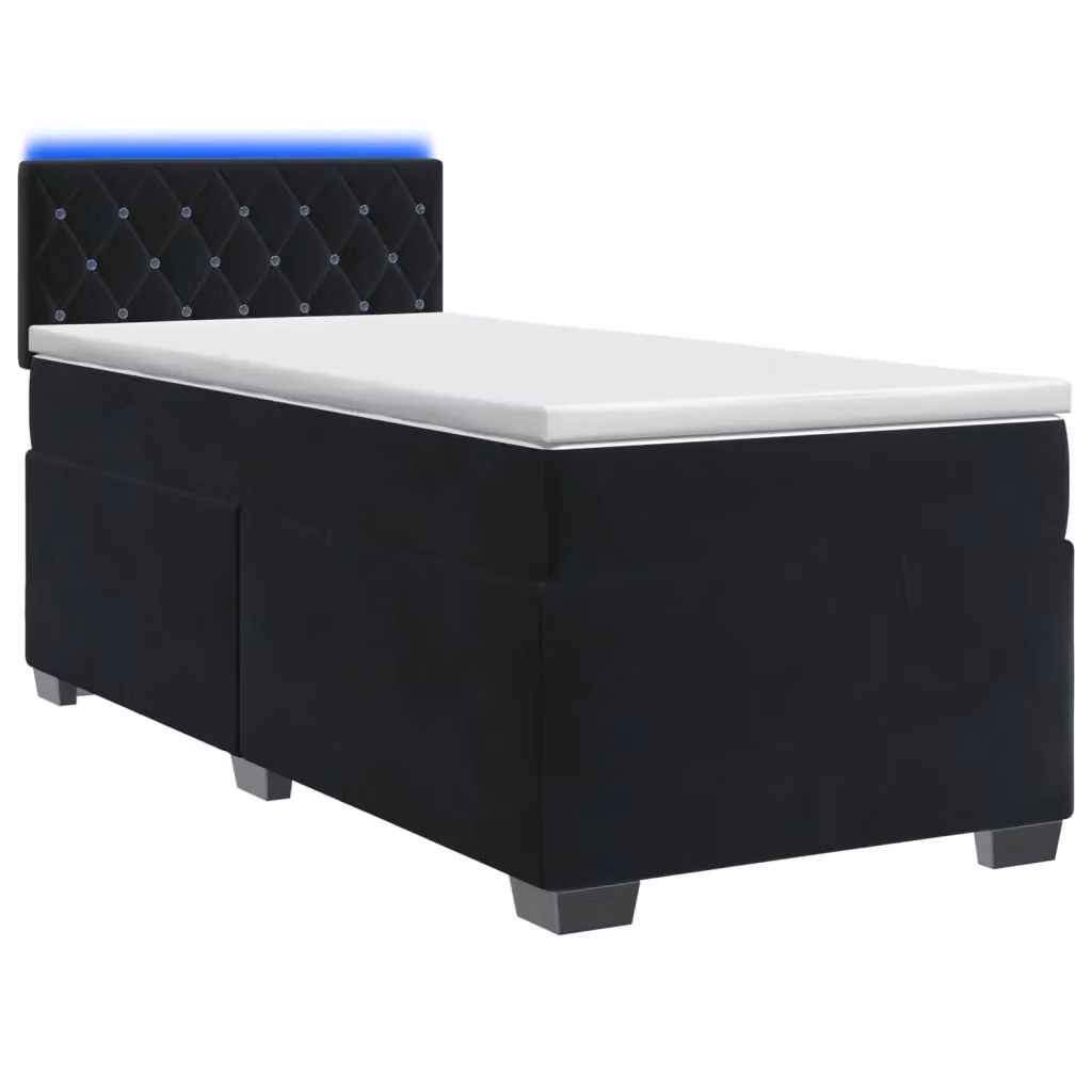 Letto con Box Spring, Materasso a Molle Insacchettate e Illuminazione LED vidaXL in Velluto Nero L/P: 90 x 200 cm – 2