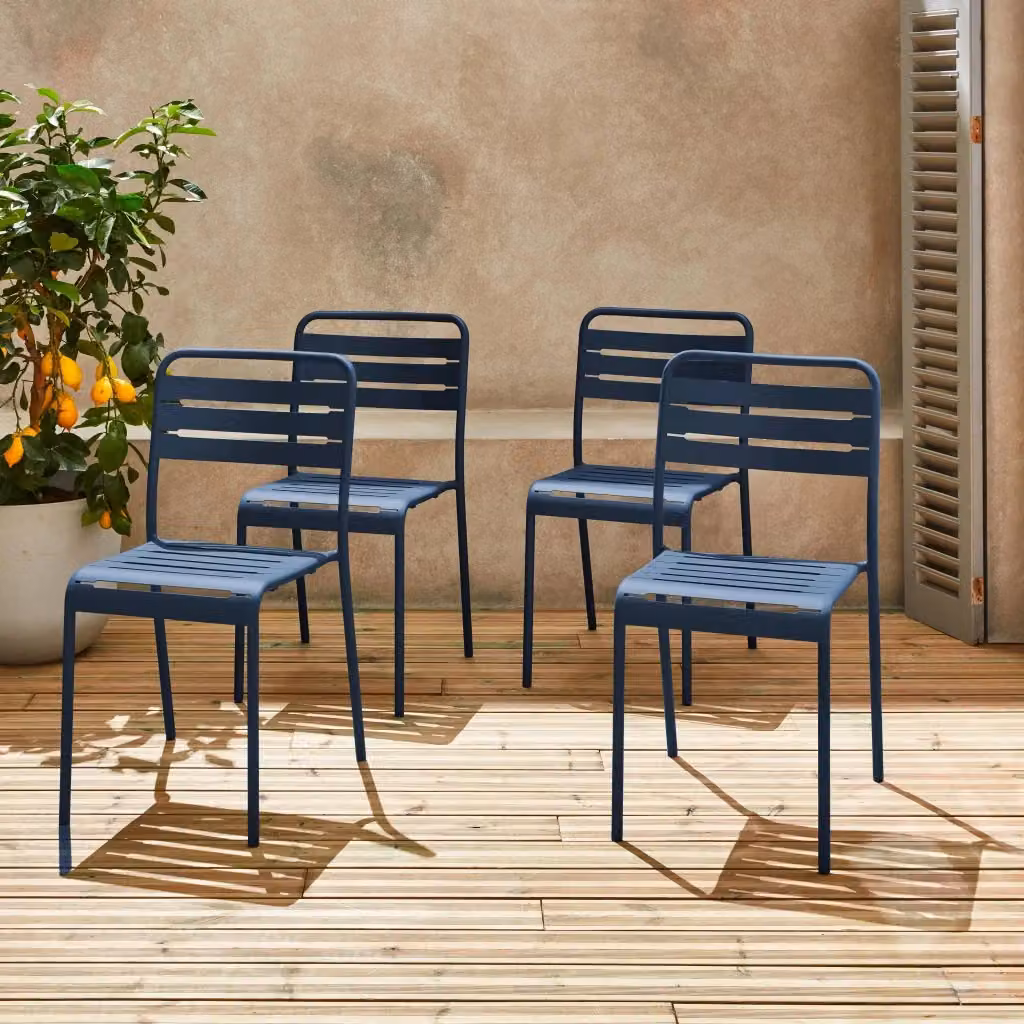 Set di 4 sedie da giardino bistrot impilabili Sweeek in acciaio verniciato blu navy – 2