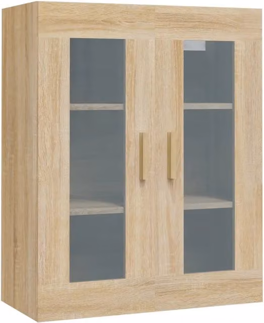 Armadietto Pensile da Parete Design In in Rovere Sonoma con Ante in Vetro, L: 69,5 cm, P: 34 cm, H: 90 cm