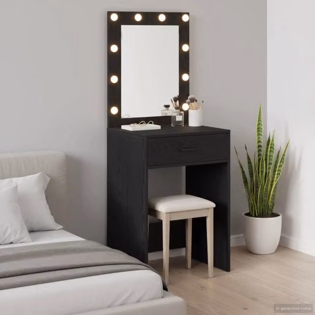 Tavolo da Trucco vidaXL in Rovere e Nero L/P/H: 50 x 41 x 135 cm
