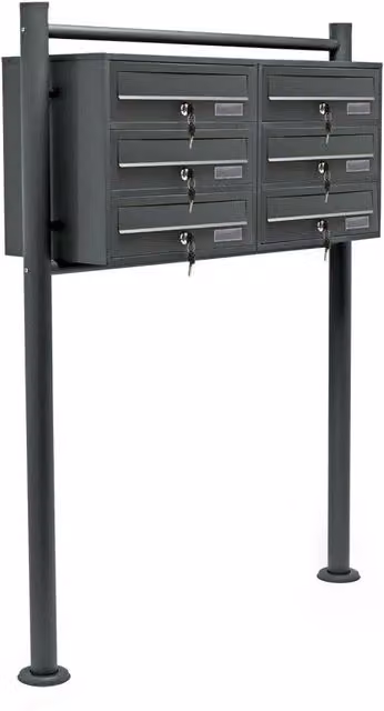 Blocco di 6 cassette postali impilabili con base di supporto in acciaio zincato colore antracite H: 77 cm, L: 90 cm, P: 35,4 cm