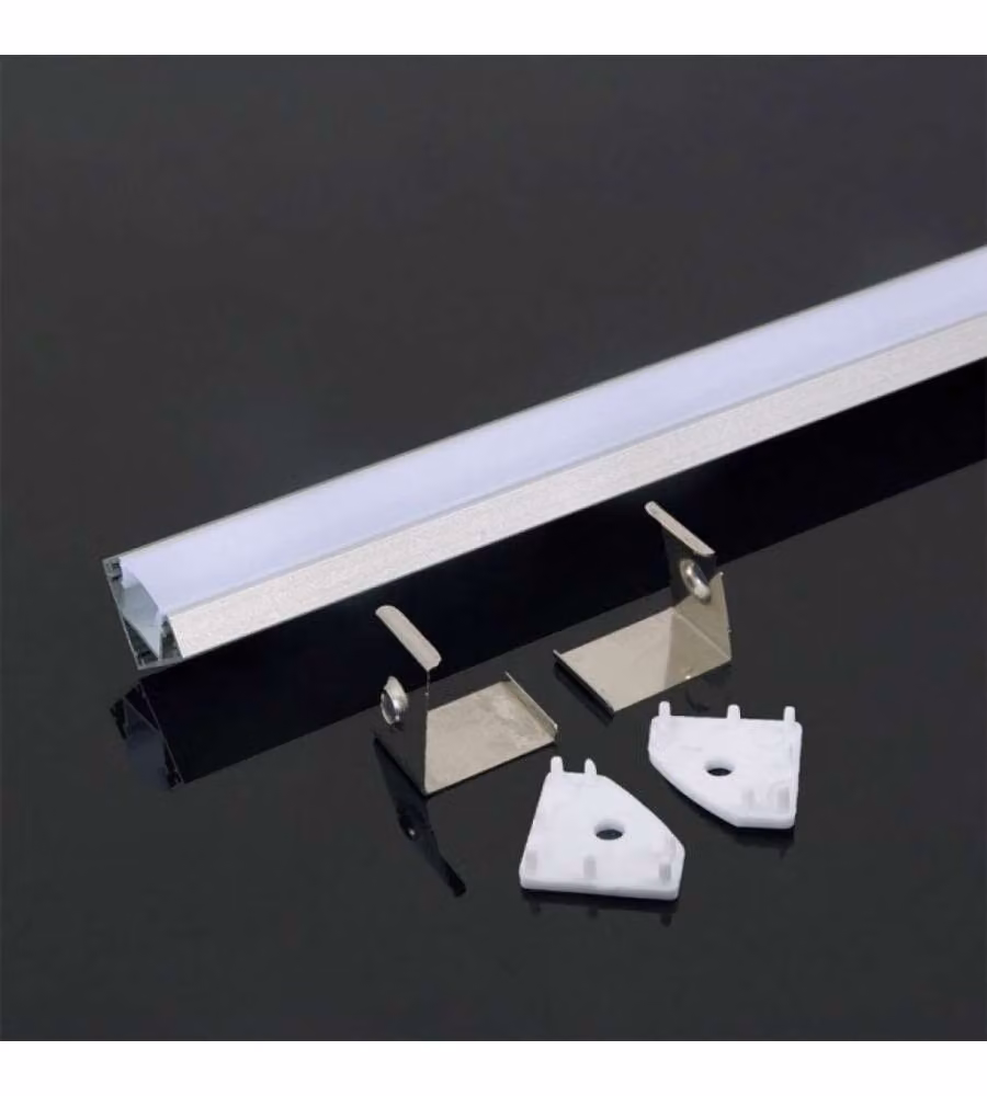 Profilo in Alluminio Angolare Colore Bianco per Strip LED (Max l: 12,1mm) 2000 x 26 x 19mm