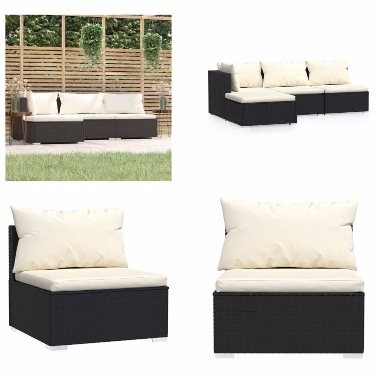 vidaXL set salotto da giardino 4 pezzi con cuscini in poly rattan nero - set salotto da giardino - set salotto da giardino - set divano - set salotto da patio