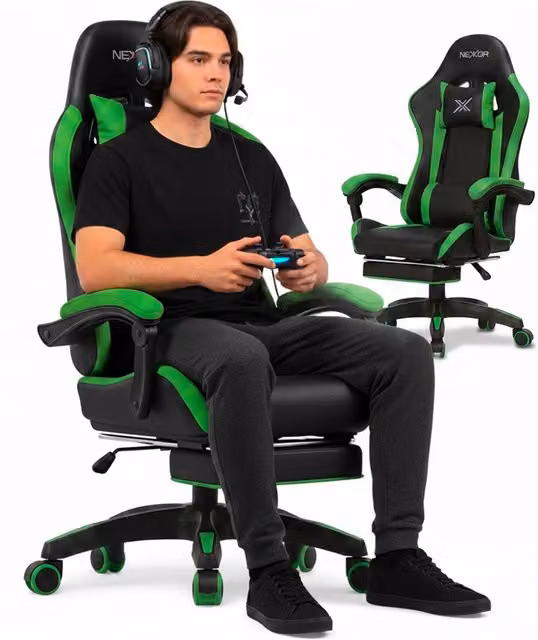 Sedia Gaming Reclinabile con Poggiapiedi Estraibile, Cuscino Lombare e Poggiatesta