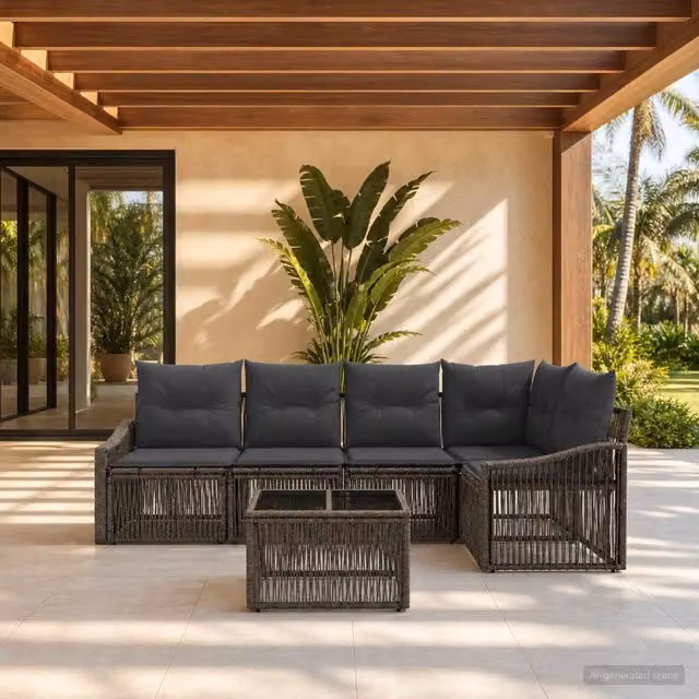 Set Divano da Giardino 6 pz Grigio polyrattan 3436007