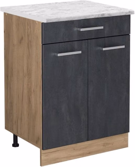 Mobiletto base per cucina R-Line Calce nera/Rovere dorato 60 cm PL Marmo Vicco