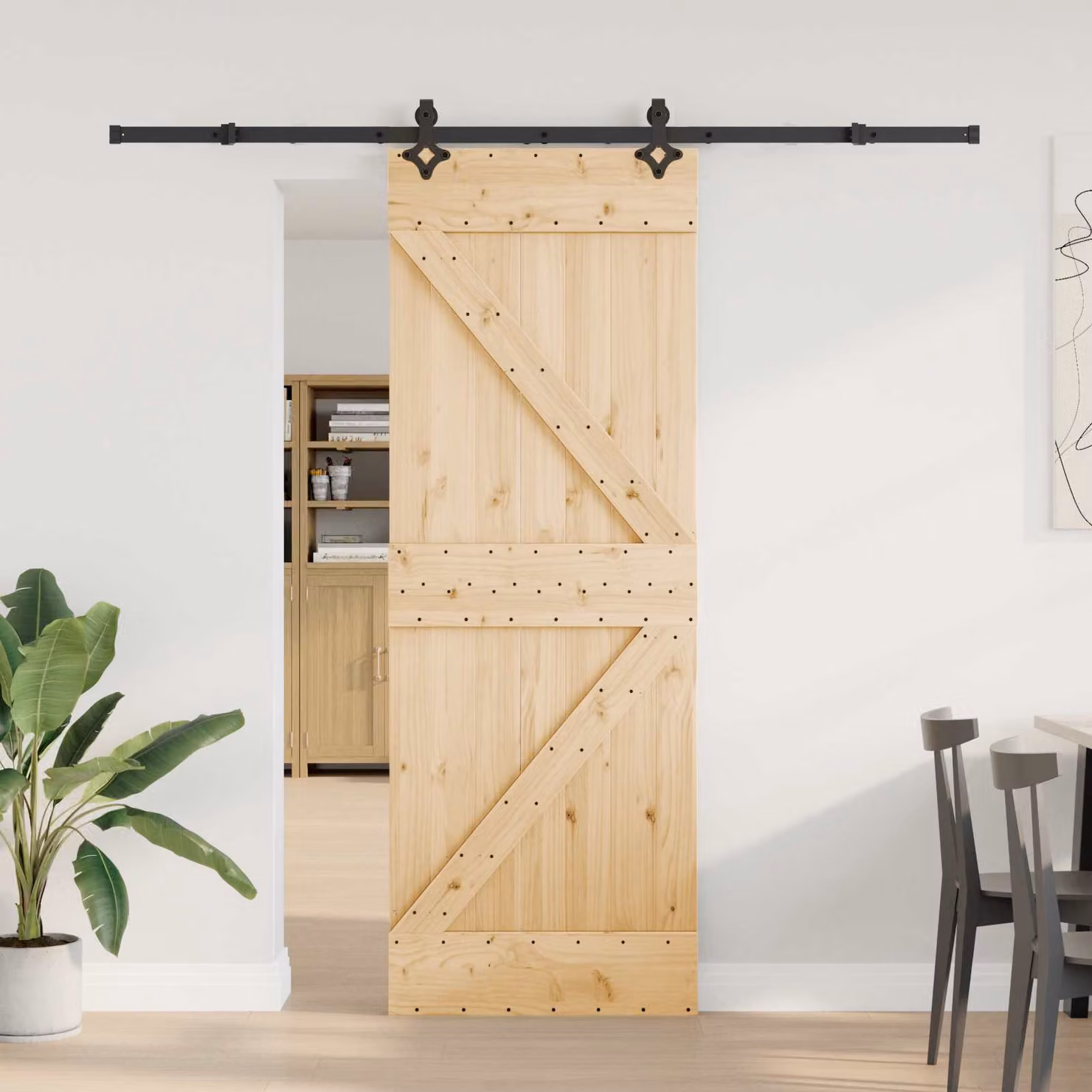 Porta scorrevole vidaXL NARVIK in legno e acciaio, colore naturale e nero, L: 70 cm, H: 213,5 cm