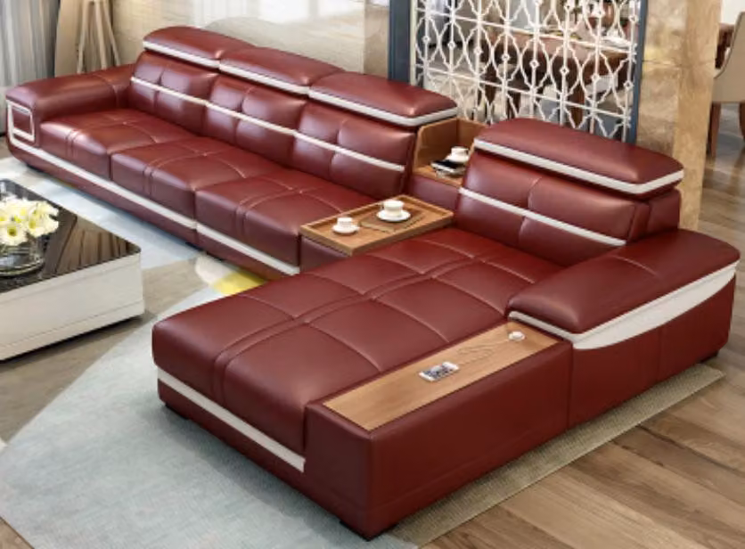 Luxus Ecksofa L-Form Kunstleder Eck Polstersofa Sitz Design Couch Sofas Rot